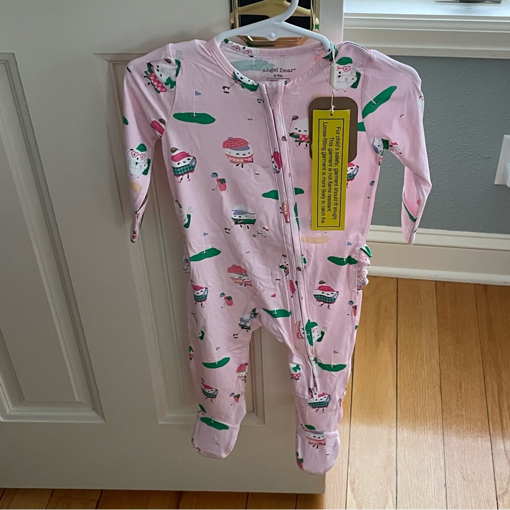 NWT Angel Dear Bamboo Pink Golf Ball Print Ruffle Back Footie Pajama